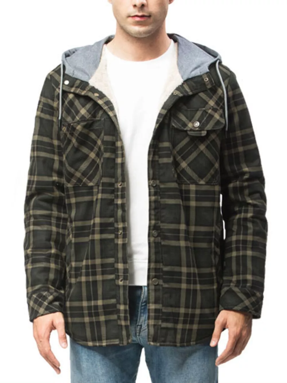 Men's Snap Down Plaid Flannel Hooded Jacket, image 8