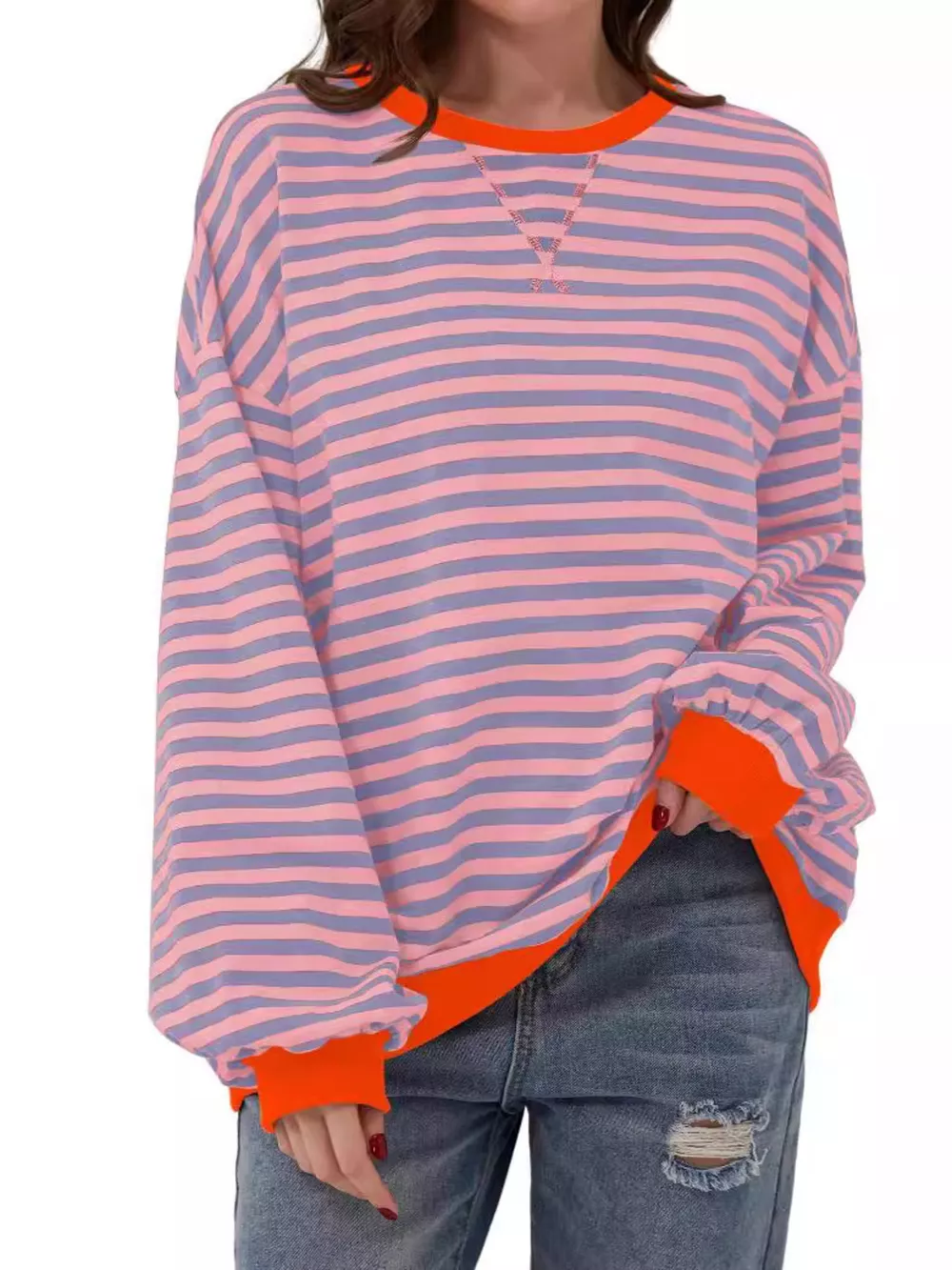 Striped Contrast Trim Oversized Sweatshirt, image 13