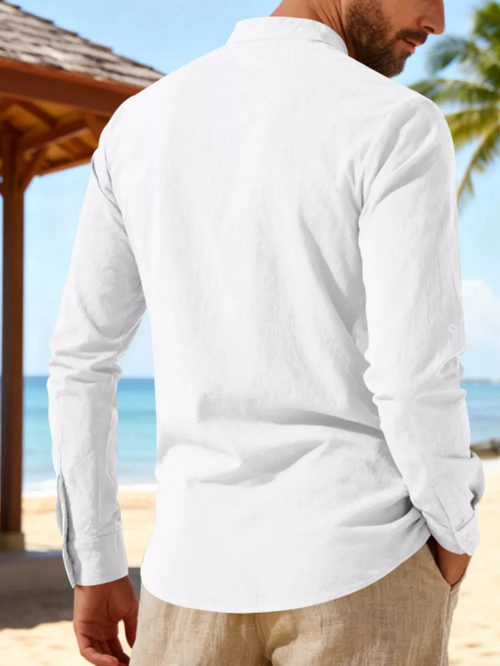 Men's Full Size Casual Lace-Up Linen Shirt Plus Size, image 10