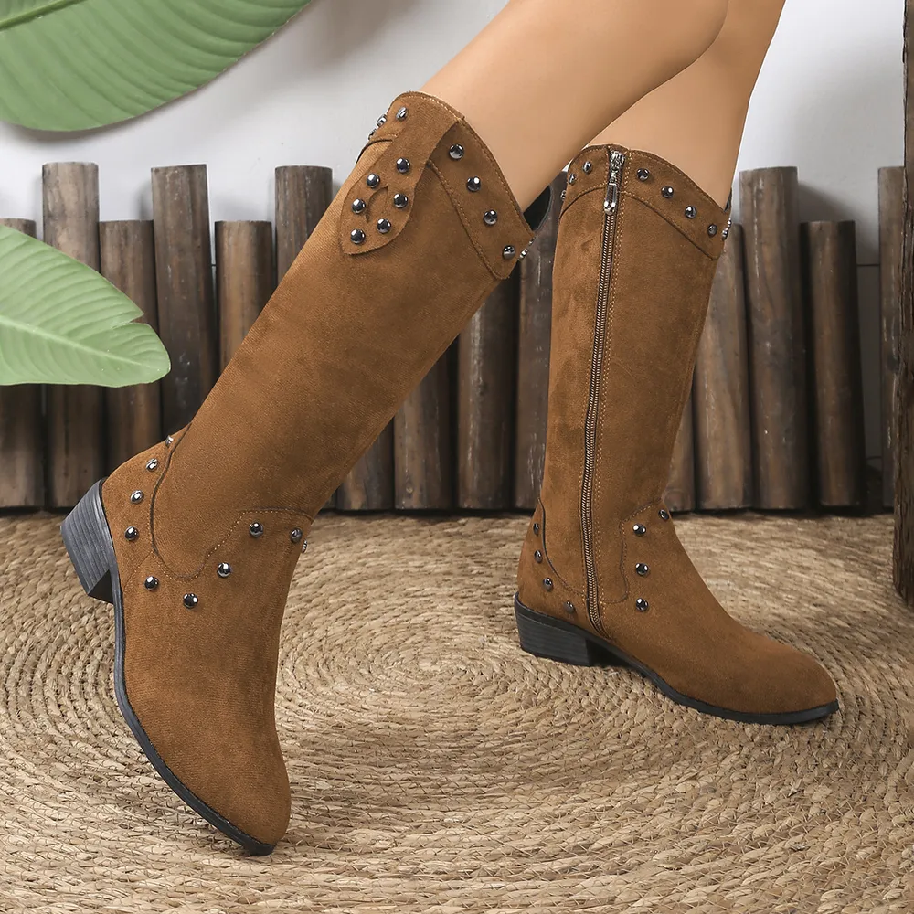Studded Mid-Calf Boots with Side Zipper Closure, image 8