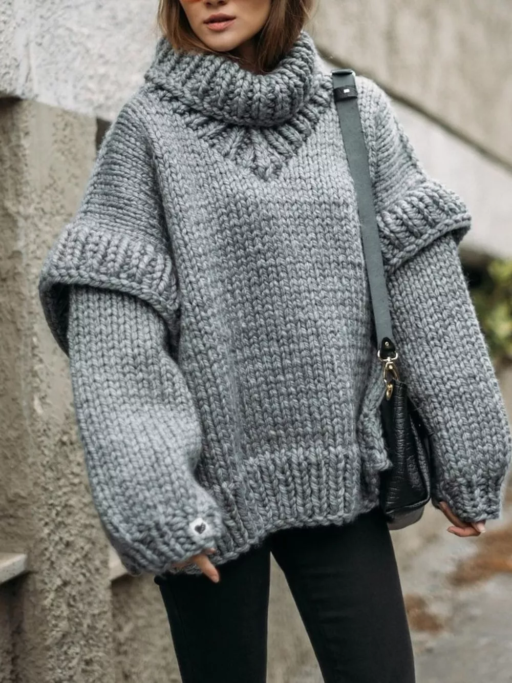 Oversized Chunky Knit Turtleneck Sweater, image 8