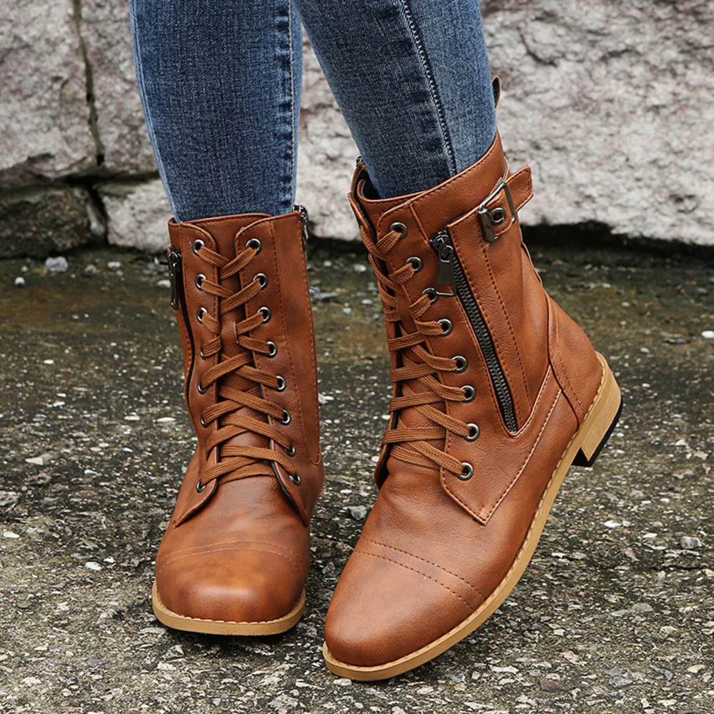 Lace-Up Ankle Boots with Zipper Detail, image 10