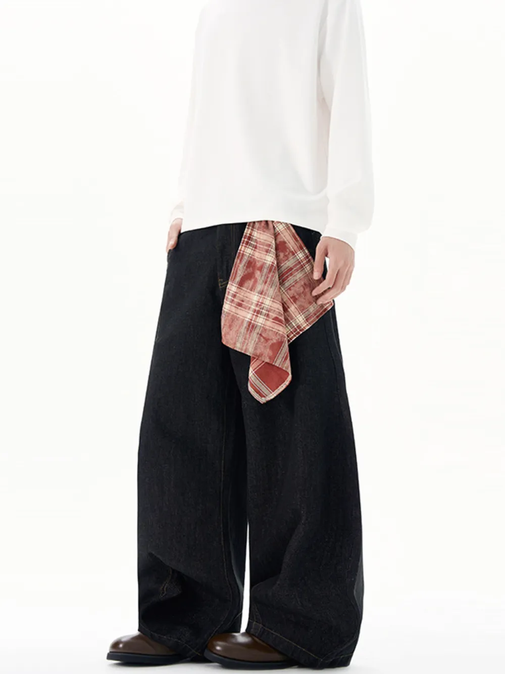 Men's Plus Size Wide Leg Jeans with Detachable Square Scarf, image 2