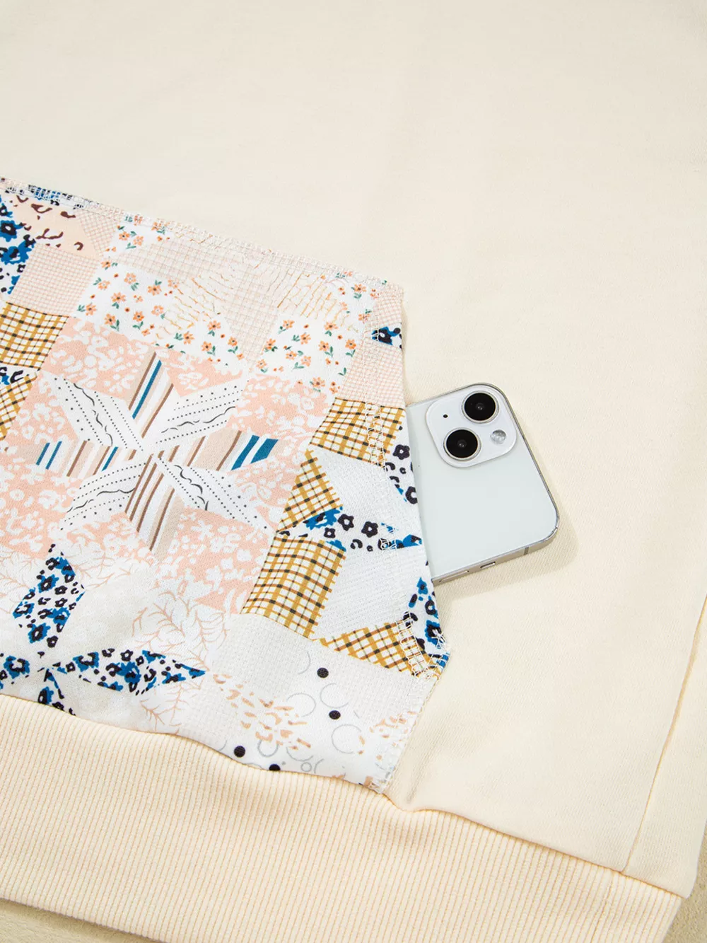 Geo Pattern Patchwork Hoodie with Kangaroo Pocket, image 7