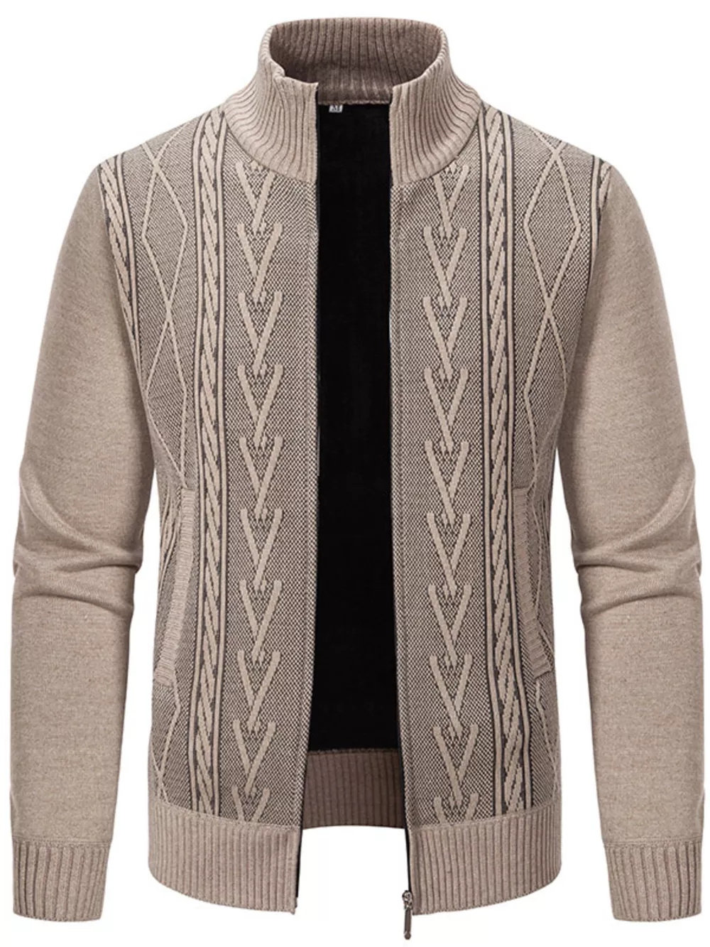 Men's Plus Size Stand-Collar Full-Zip Cable Knit Cardigan, image 2