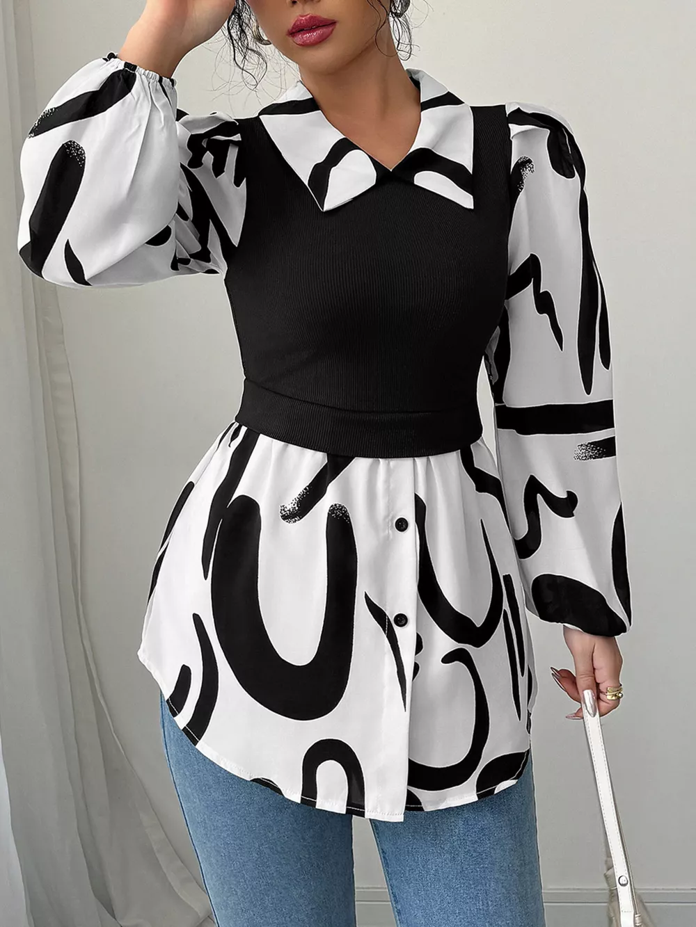 Abstract Print Long Sleeve Blouse, image 2