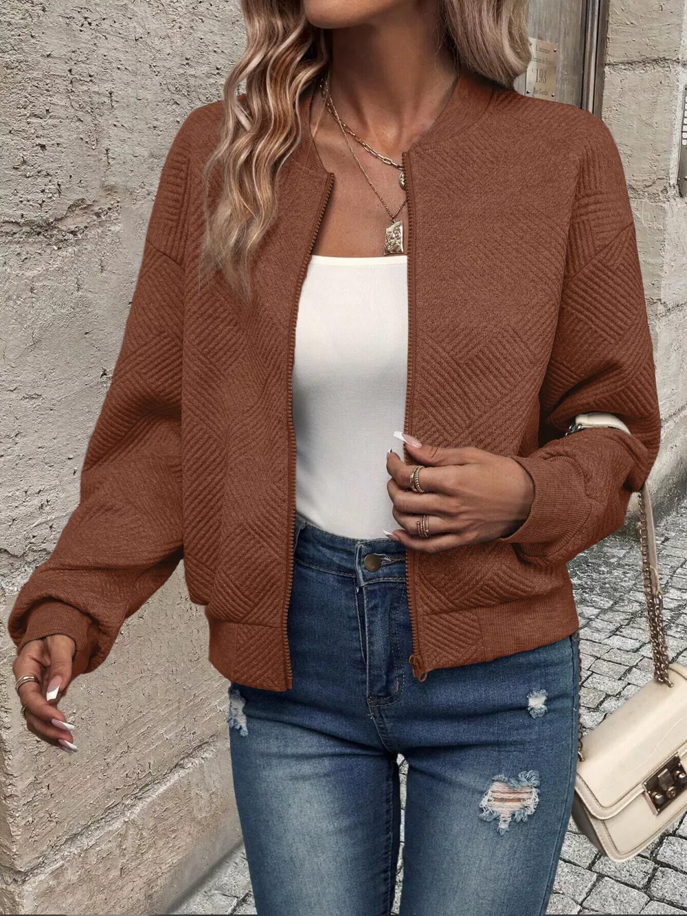 Textured Knit Zip-Up Jacket, image 20