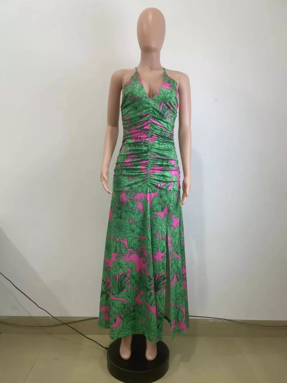 Printed Halter Neck Maxi Dress, image 4