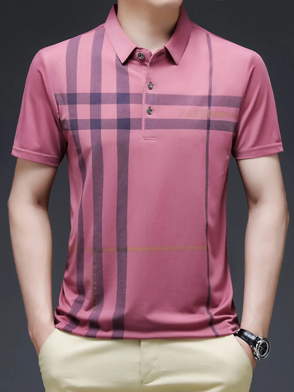 Men's Plus Size Plaid Pattern Short Sleeve Polo Shirt