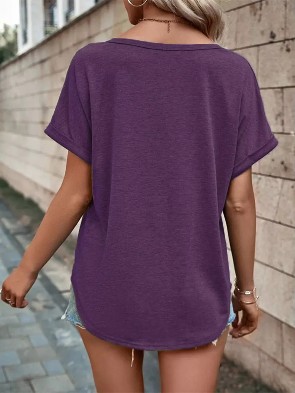 Full Size Decor Button Short Sleeve T-Shirt Plus Size, image 18