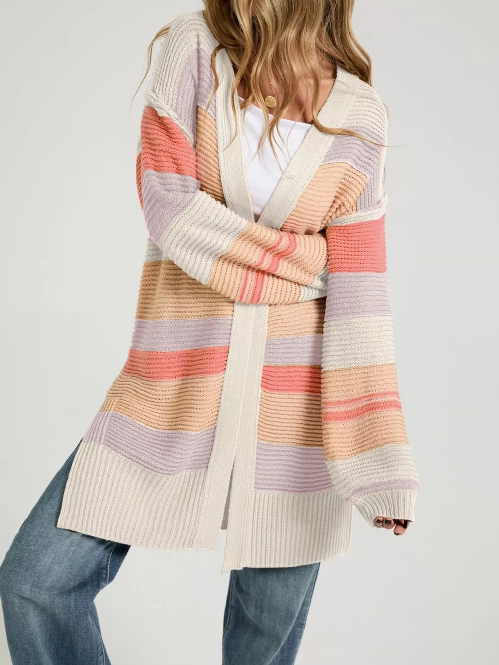 Color Block Striped Open Front Cardigan, image 5