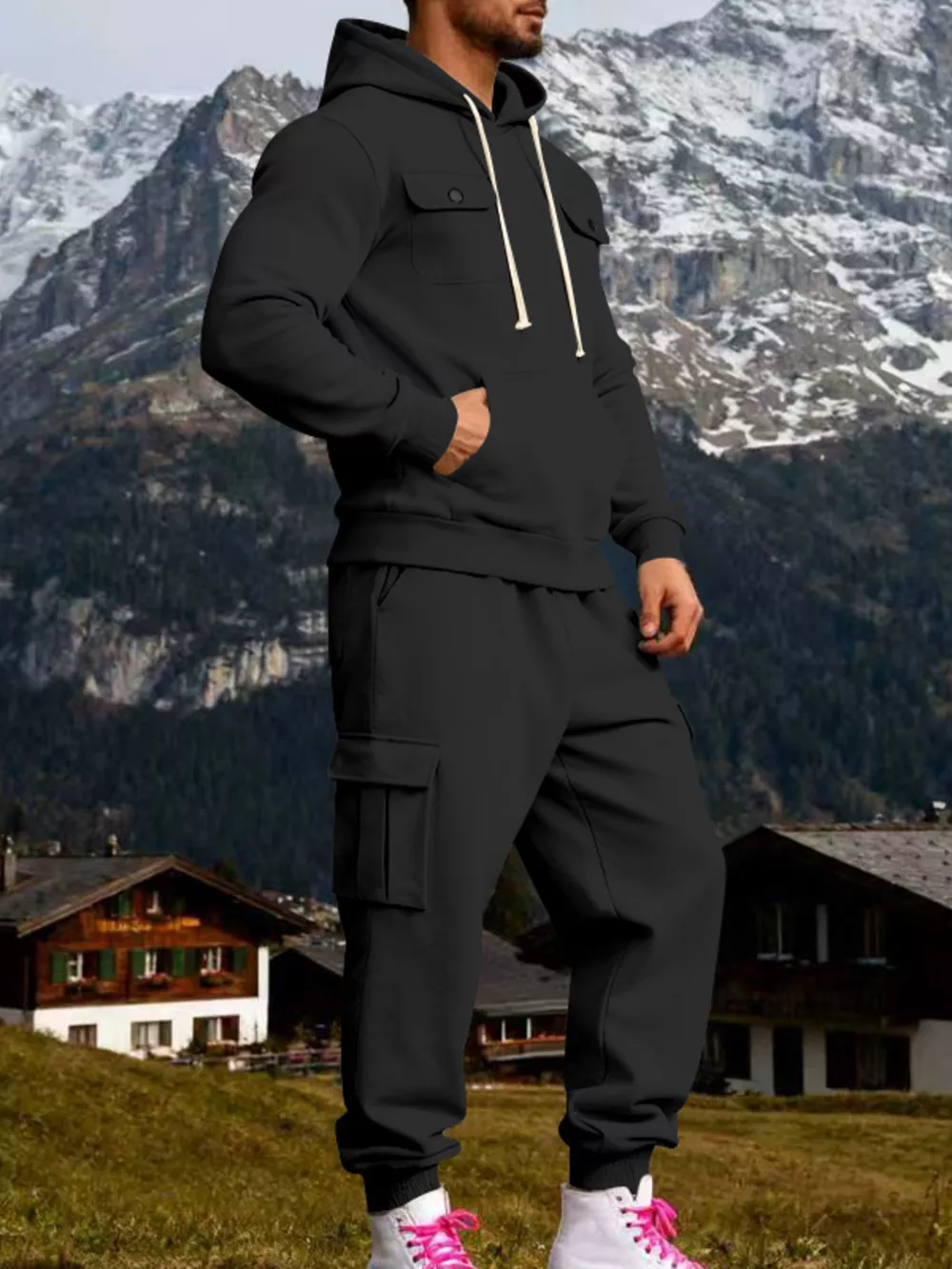 Men's Full Size Kangaroo Pocket Hoodie and Sweatpants Two-Piece Set Plus Size, image 8