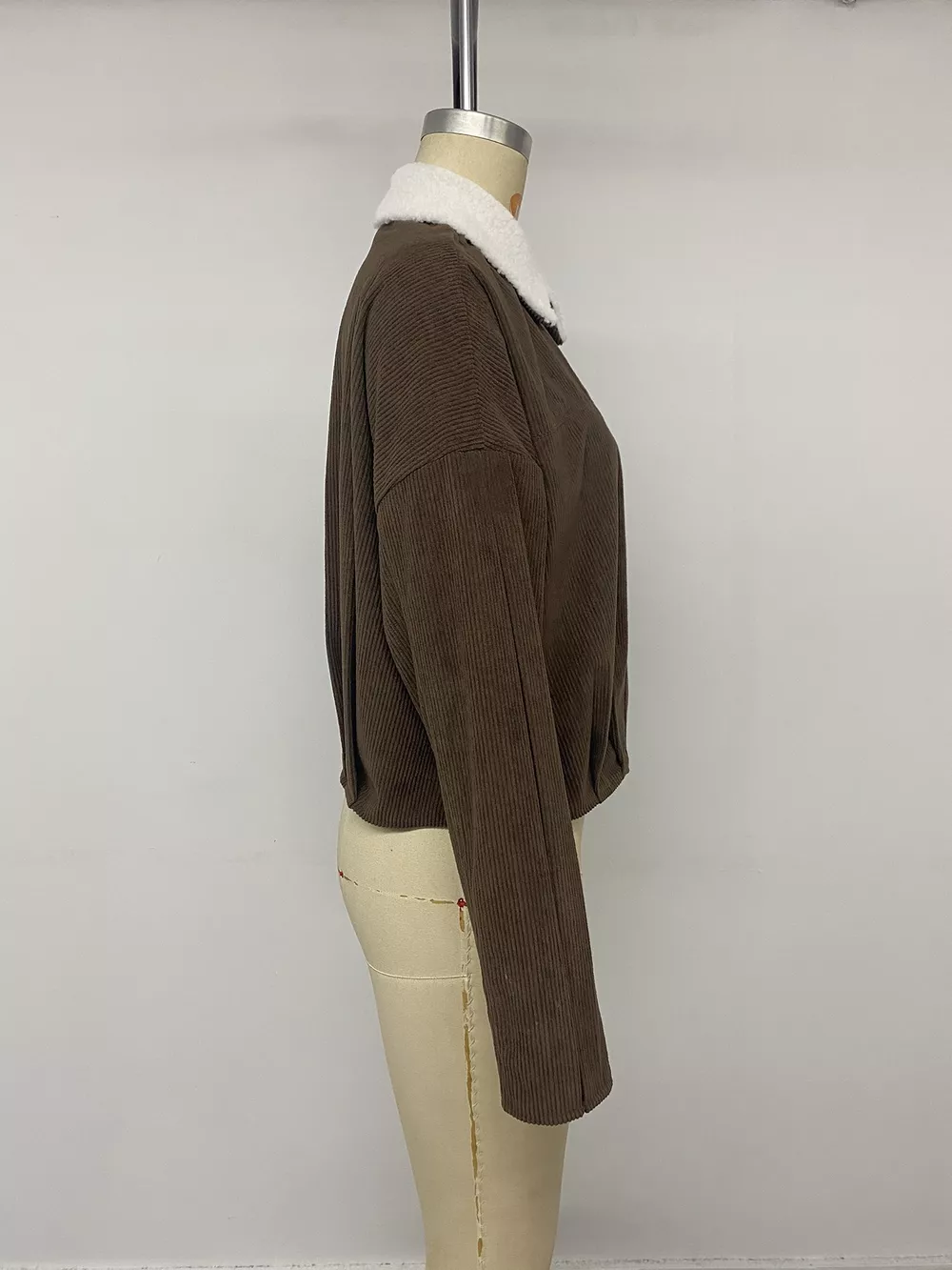 Contrast Sherpa Collar Corduroy Zip Up Jacket, image 12