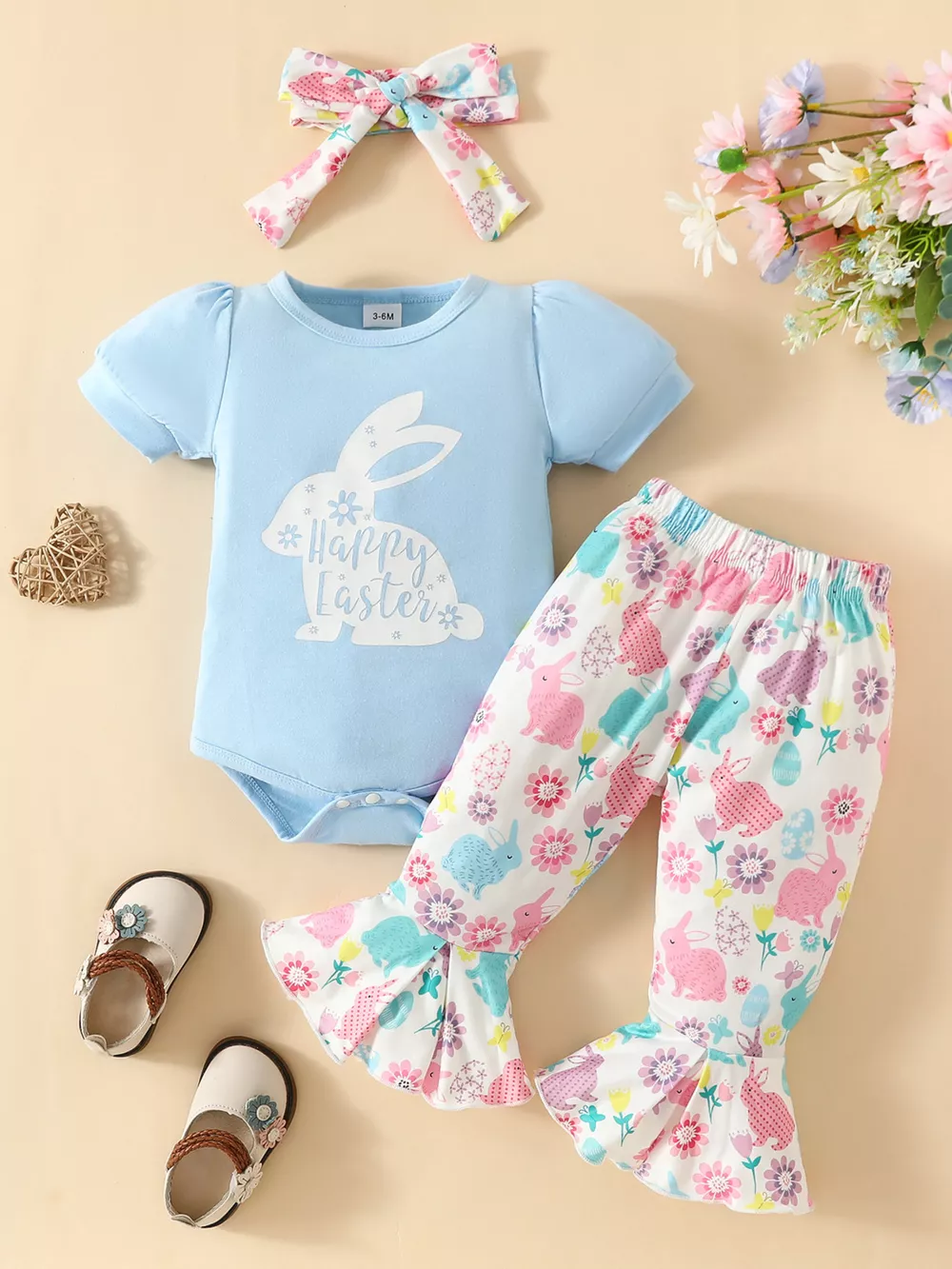 Children's Easter Bunny Graphic and Pants Set with Headband