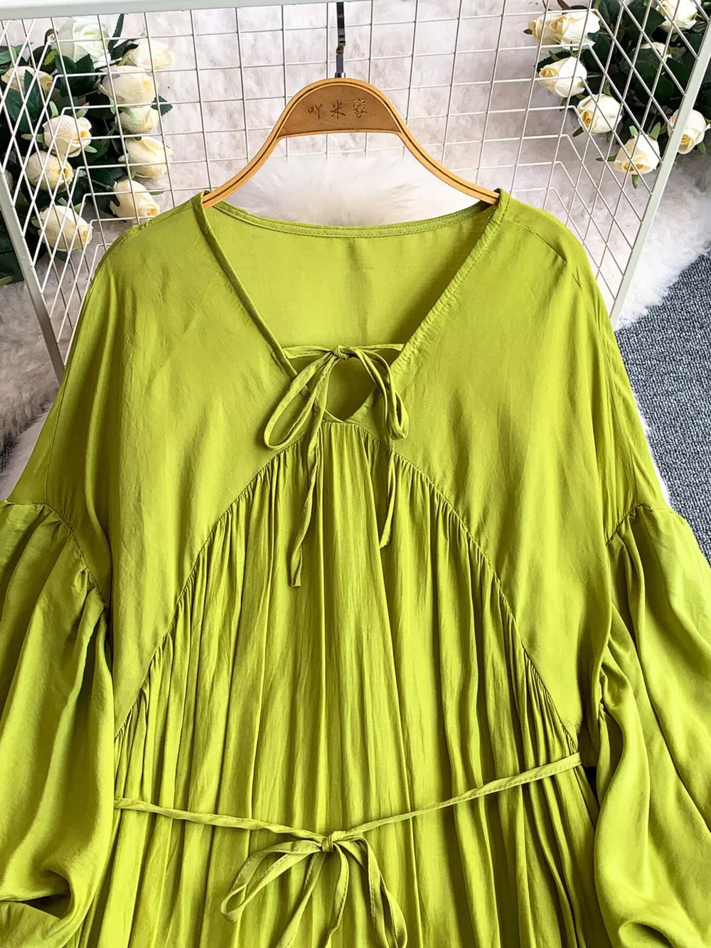 Balloon Sleeve Tie-Waist Dress, image 3