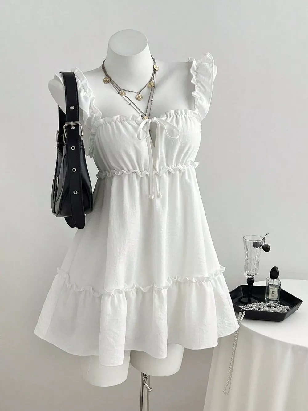 Frill Tie Front Mini Dress