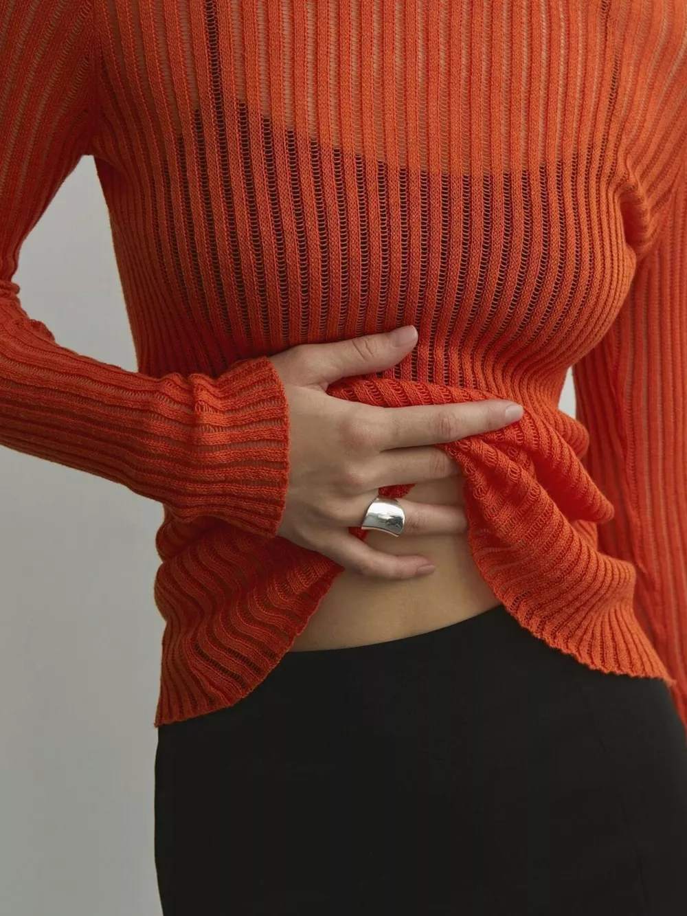 Ribbed Knit Long Sleeve Top, image 4
