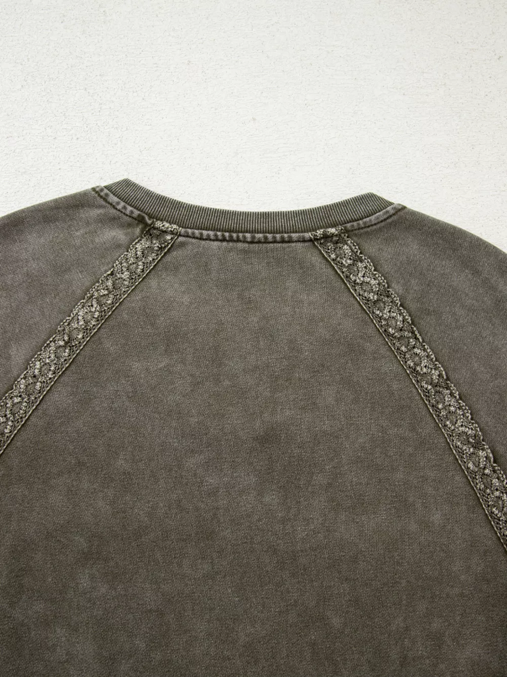 Lace Patchwork Detail Notched Mineral Wash Sweatshirt, image 8