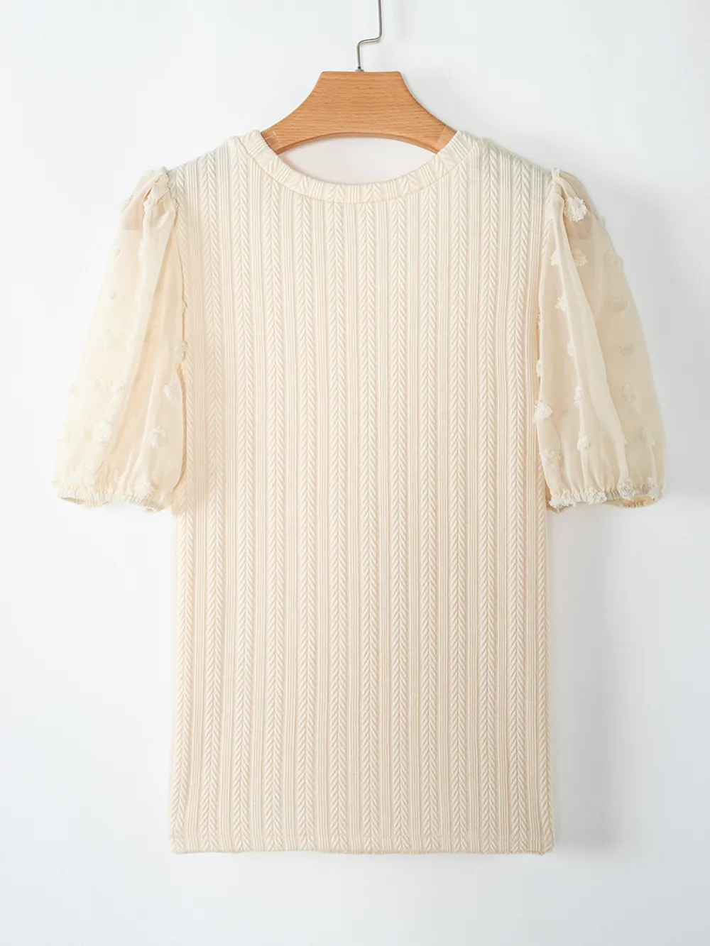 Polka Dot Mesh Puff Sleeve Textured Blouse, image 4