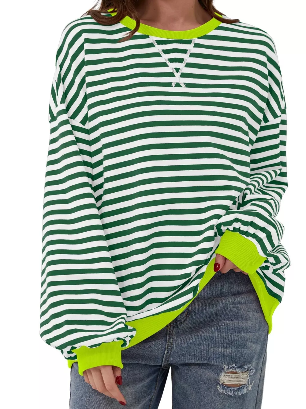 Striped Contrast Trim Oversized Sweatshirt, image 9