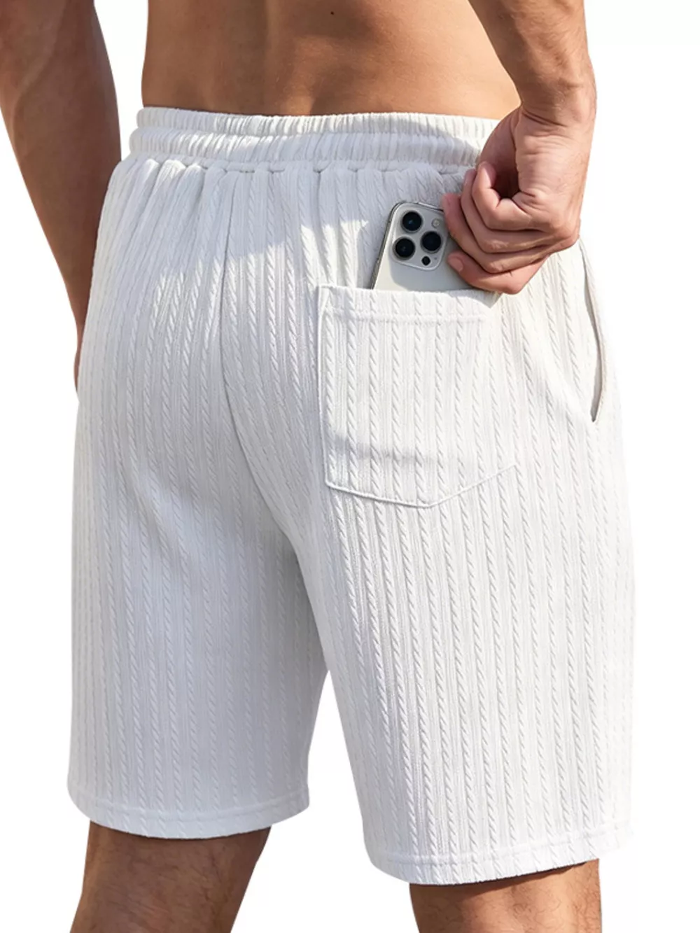 Men's Full Size Casual Texture Drawstring Shorts Plus Size, image 4