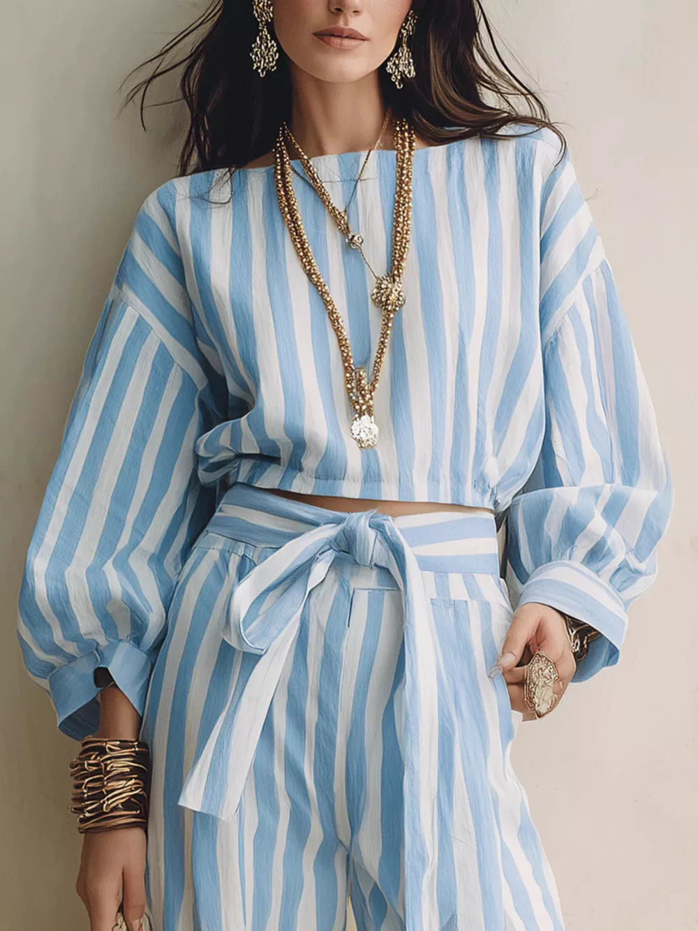 Striped Long Sleeve Top and Pants Two-Piece Set, image 3