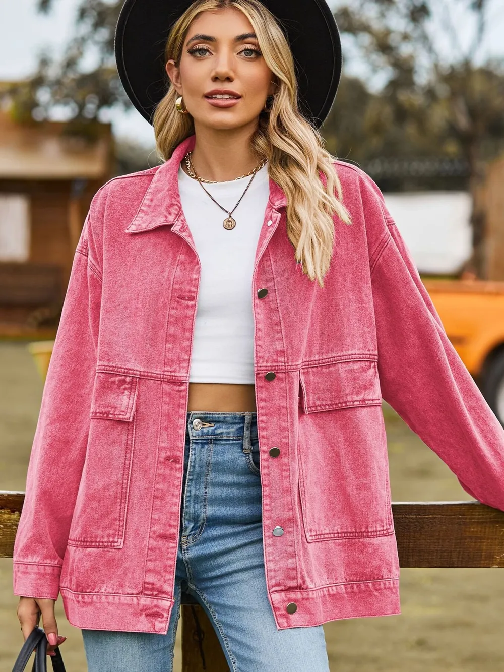 Oversized Button Up Denim Jacket with Hood, image 17
