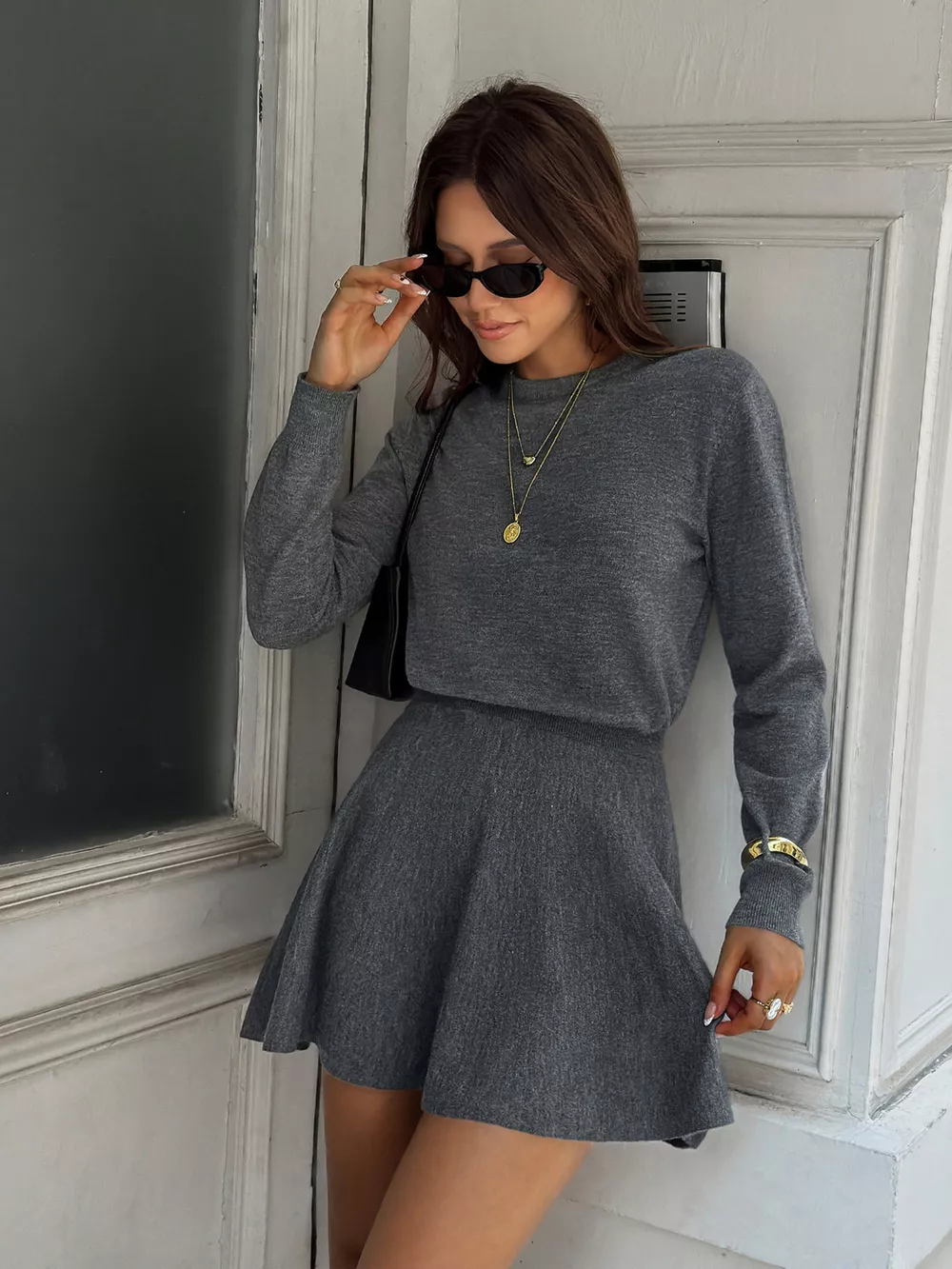 Crew Neck Long Sleeve A-Line Sweater Dress, image 2