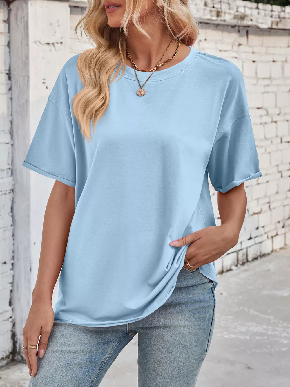 Casual Loose Fit Solid Color T-Shirt, image 8