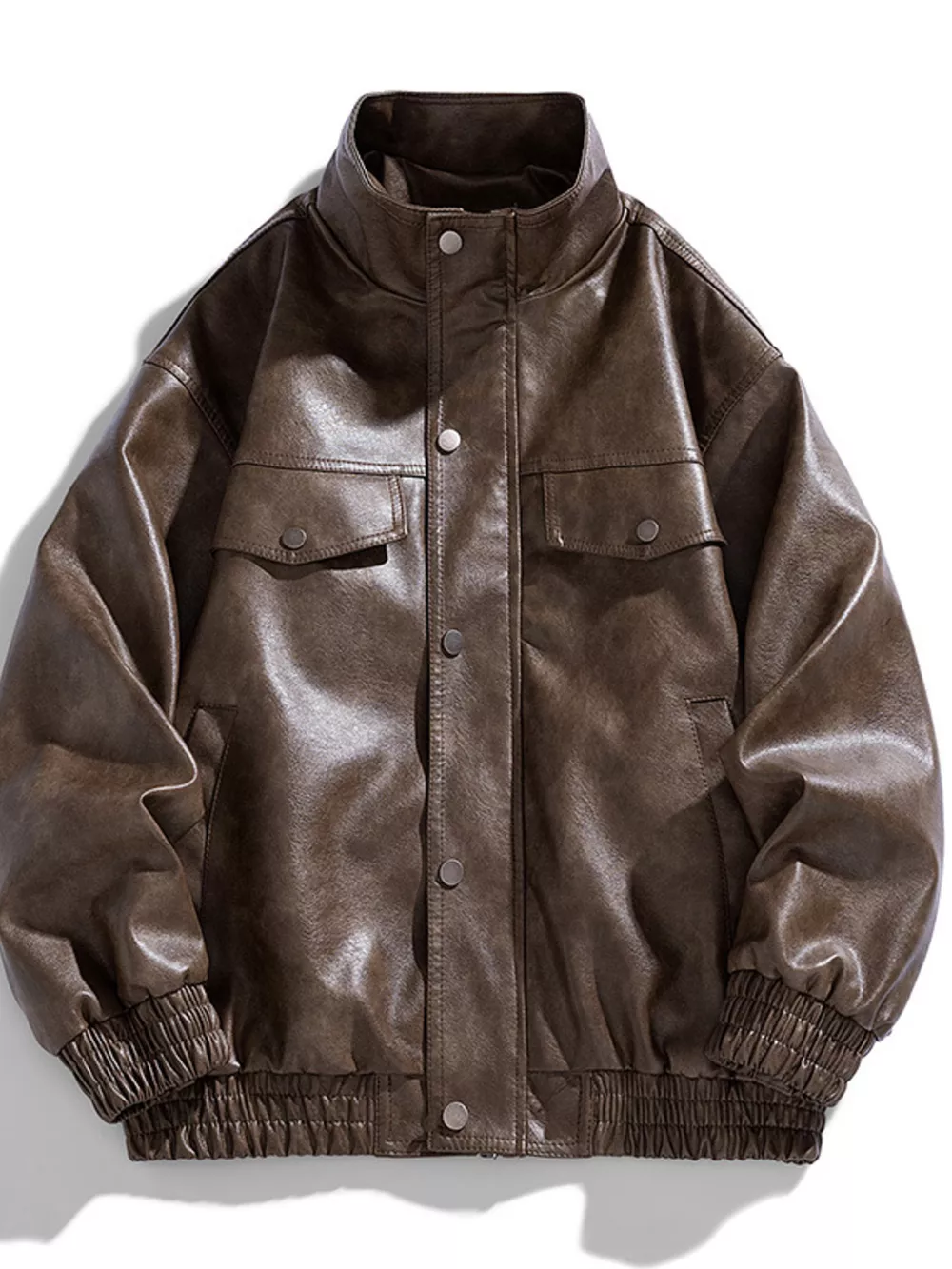 Men's Plus Size Leather Bomber Jacket, image 2