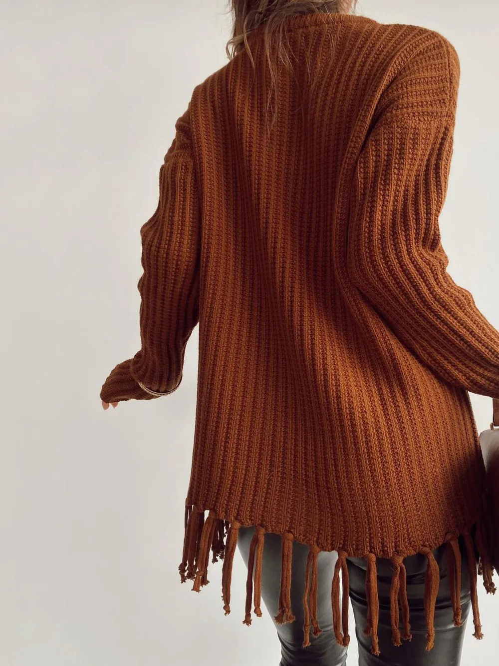 Fringe Round Neck Long Sleeve Sweater, image 8