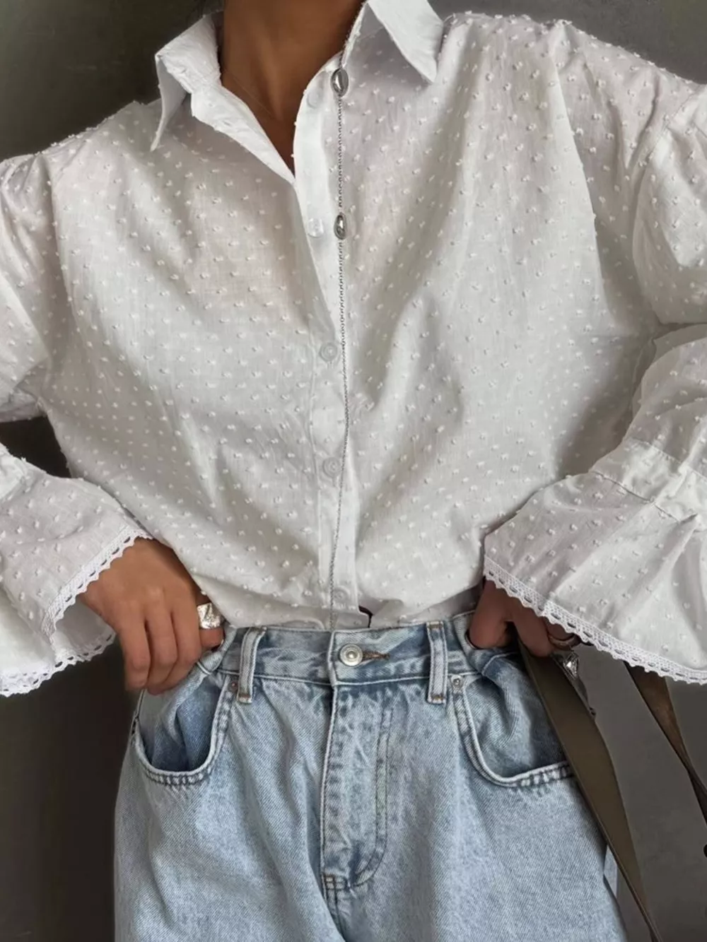 Swiss Dot Flounce Sleeve Shirt, image 2