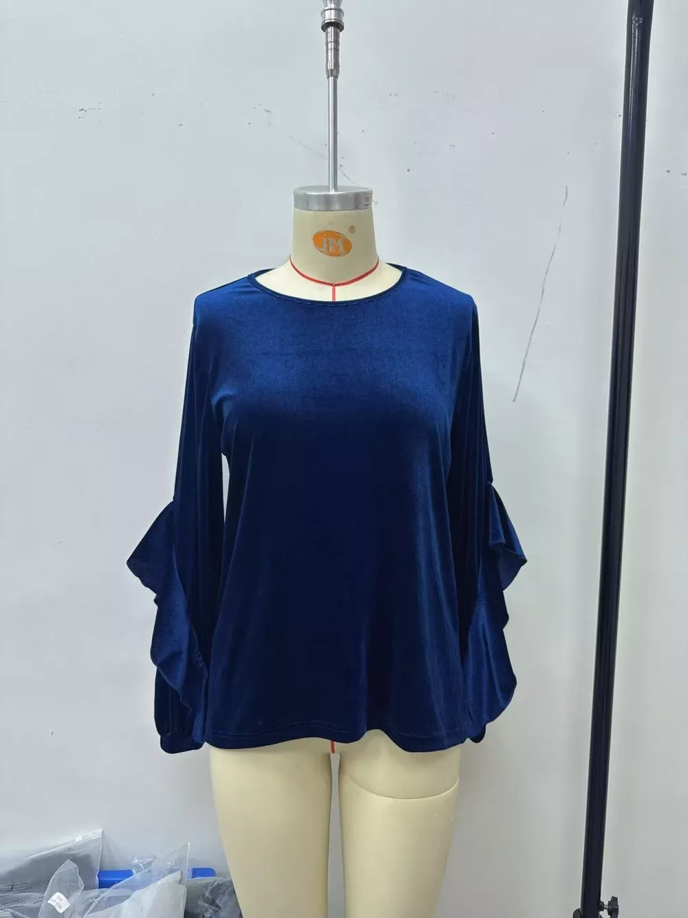 Velvet Round Neck Ruffle Sleeve Top, image 11