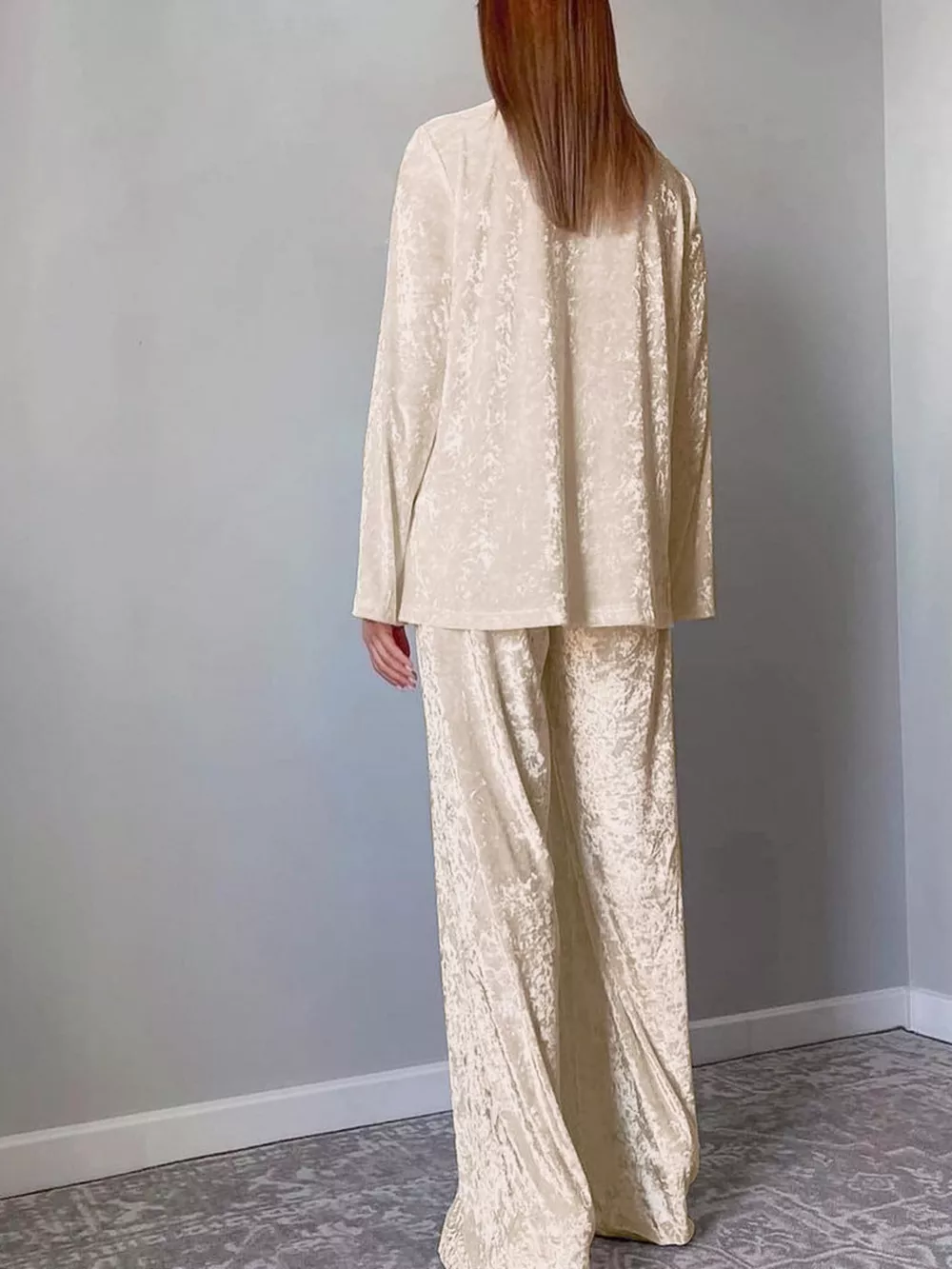 Velvet Long Sleeve Top and Pants Lounge Set, image 2