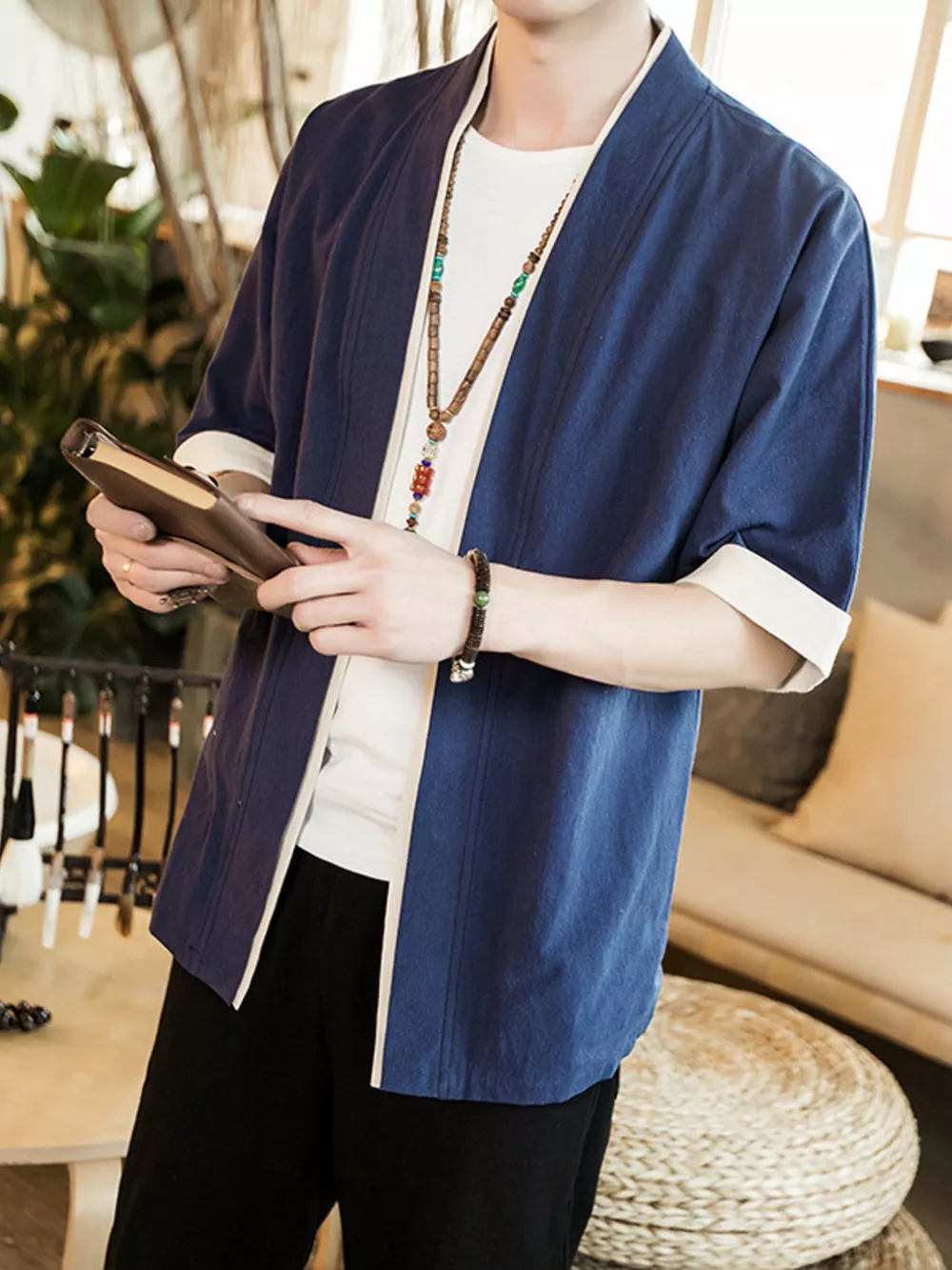 Men's Plus Size Contrast Trim Half Sleeve Shirt, image 7