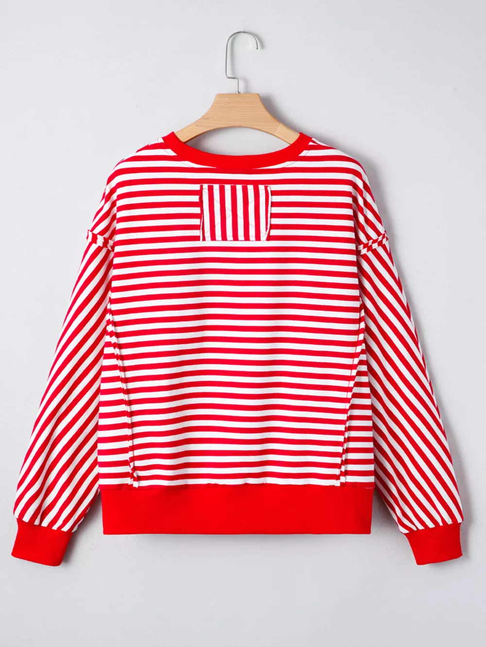 Stripe Exposed Seam Drop Shoulder Casual Top, image 8