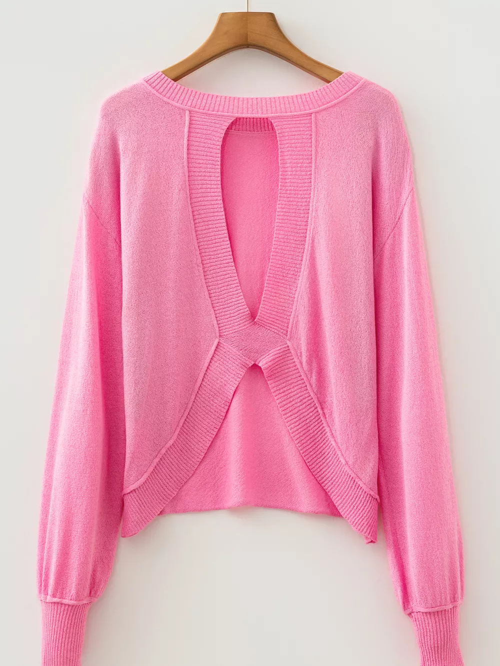 Drop Shoulder Round Neck Long Sleeve Backless Sweater, image 4