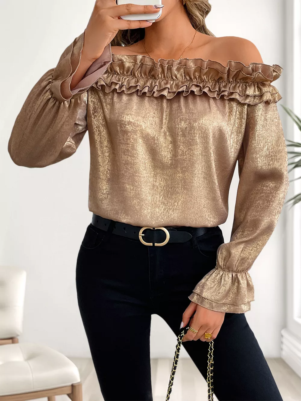 Ruffled Off-Shoulder Flounce Sleeve Blouse, image 3