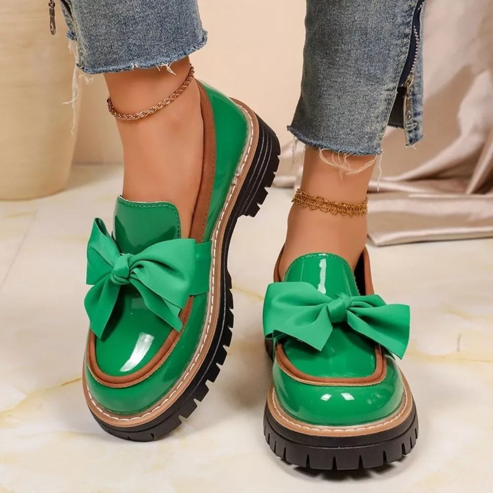 Round Toe Bow Loafers, image 2