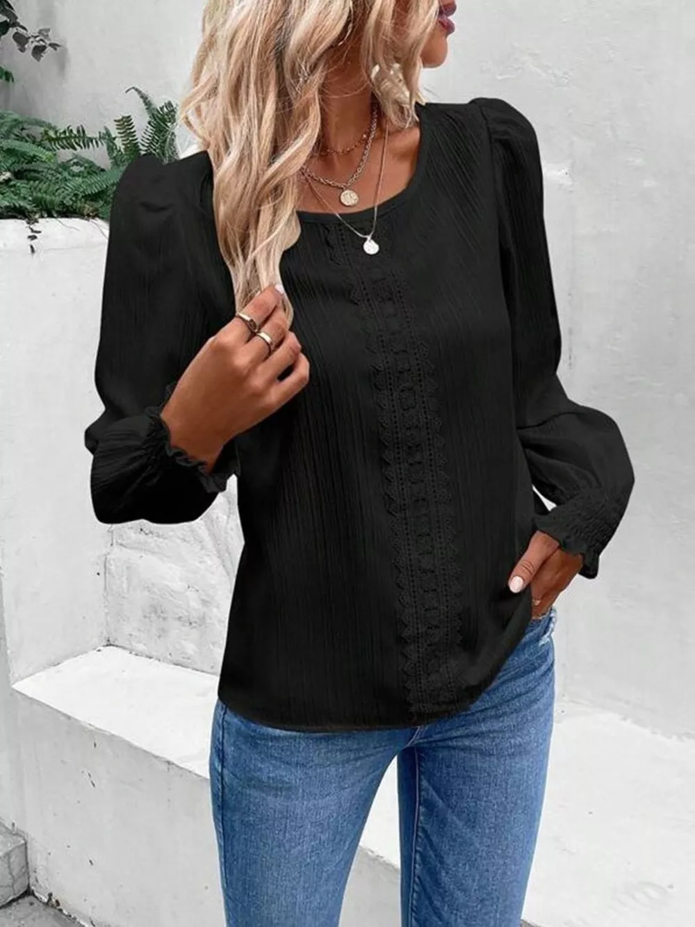 Lace Trim Long Sleeve Blouse, image 9