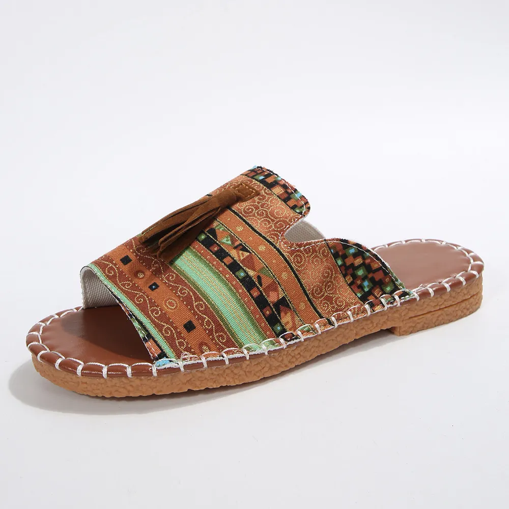 Printed Tassel Flat Sandals, image 6