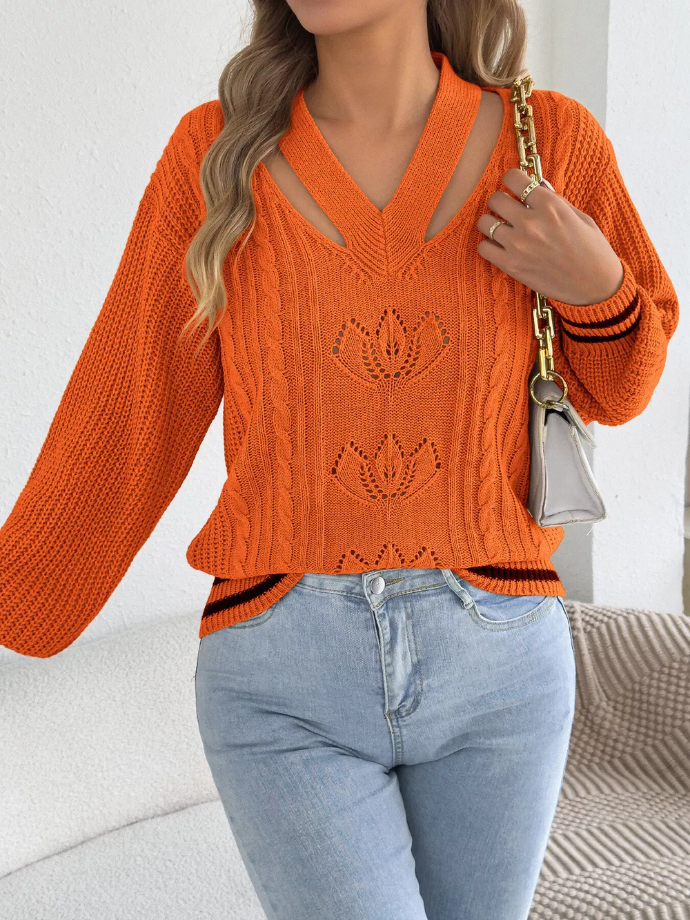 Cutout Cable Knit Sweater, image 6