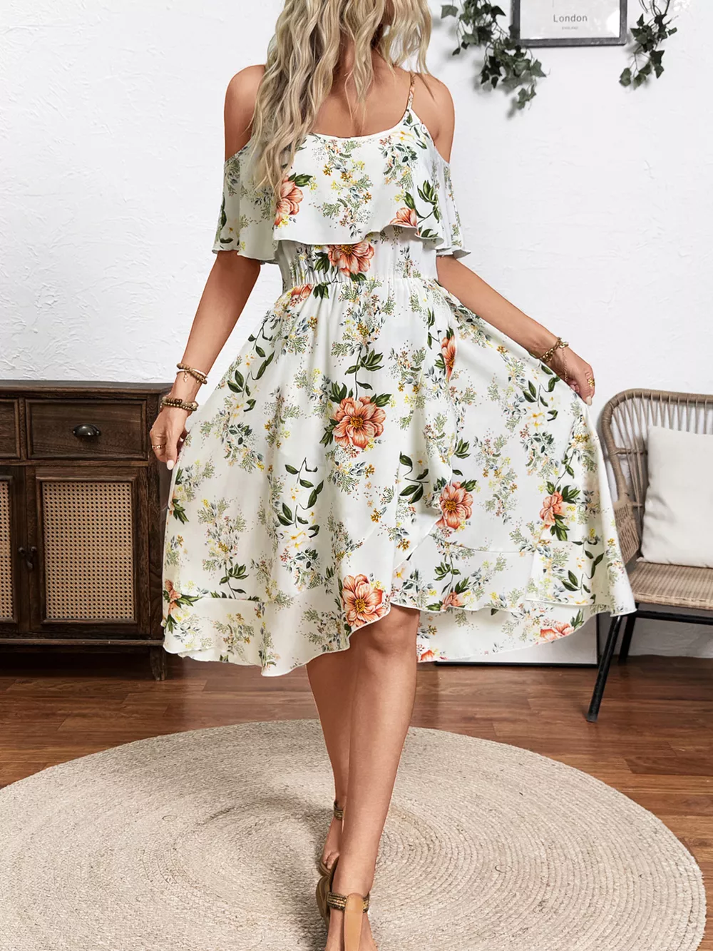 Floral Print Cold Shoulder Cami Dress, image 3