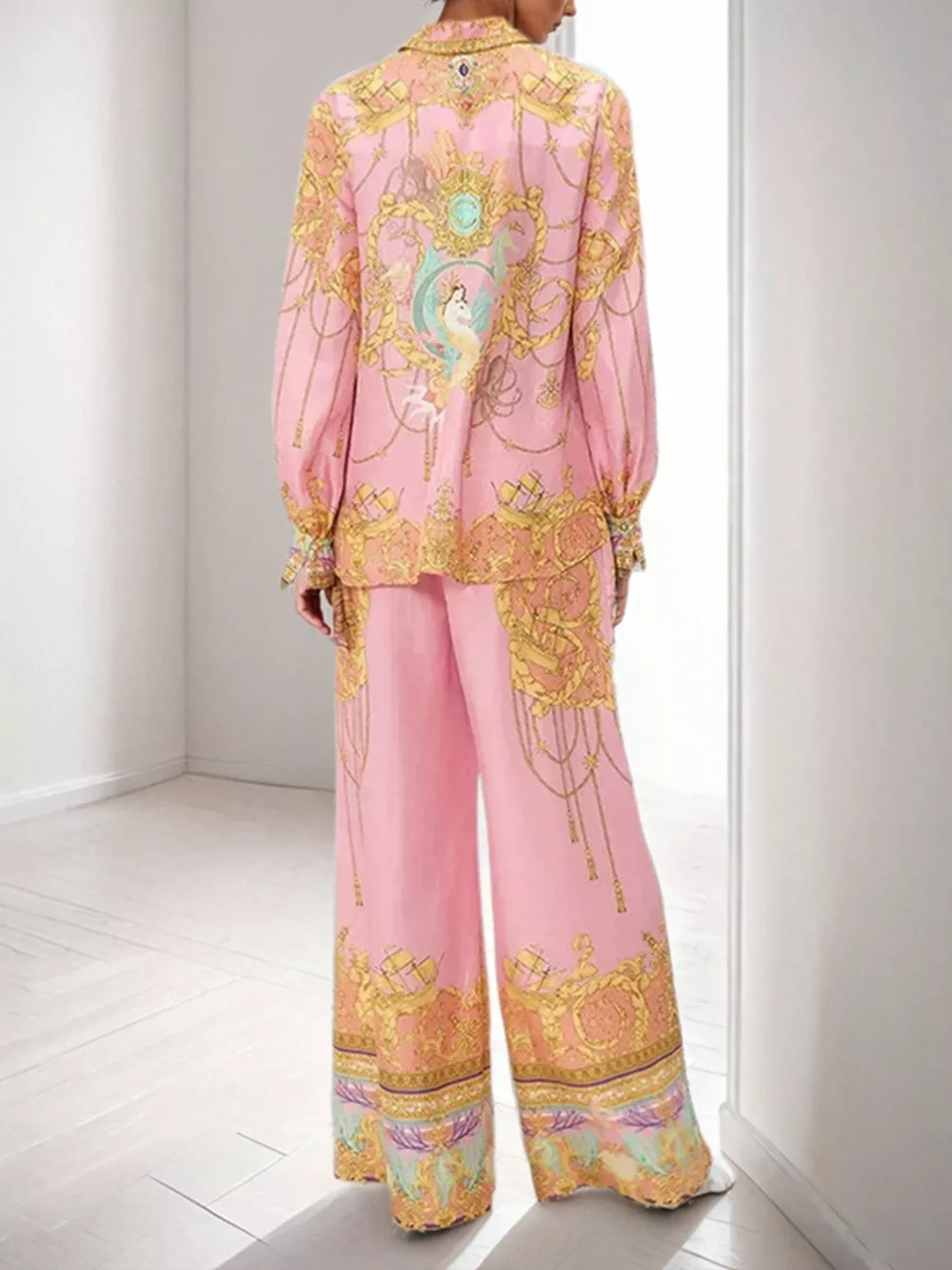 Printed Lantern Sleeve Top and Pants Set, image 2