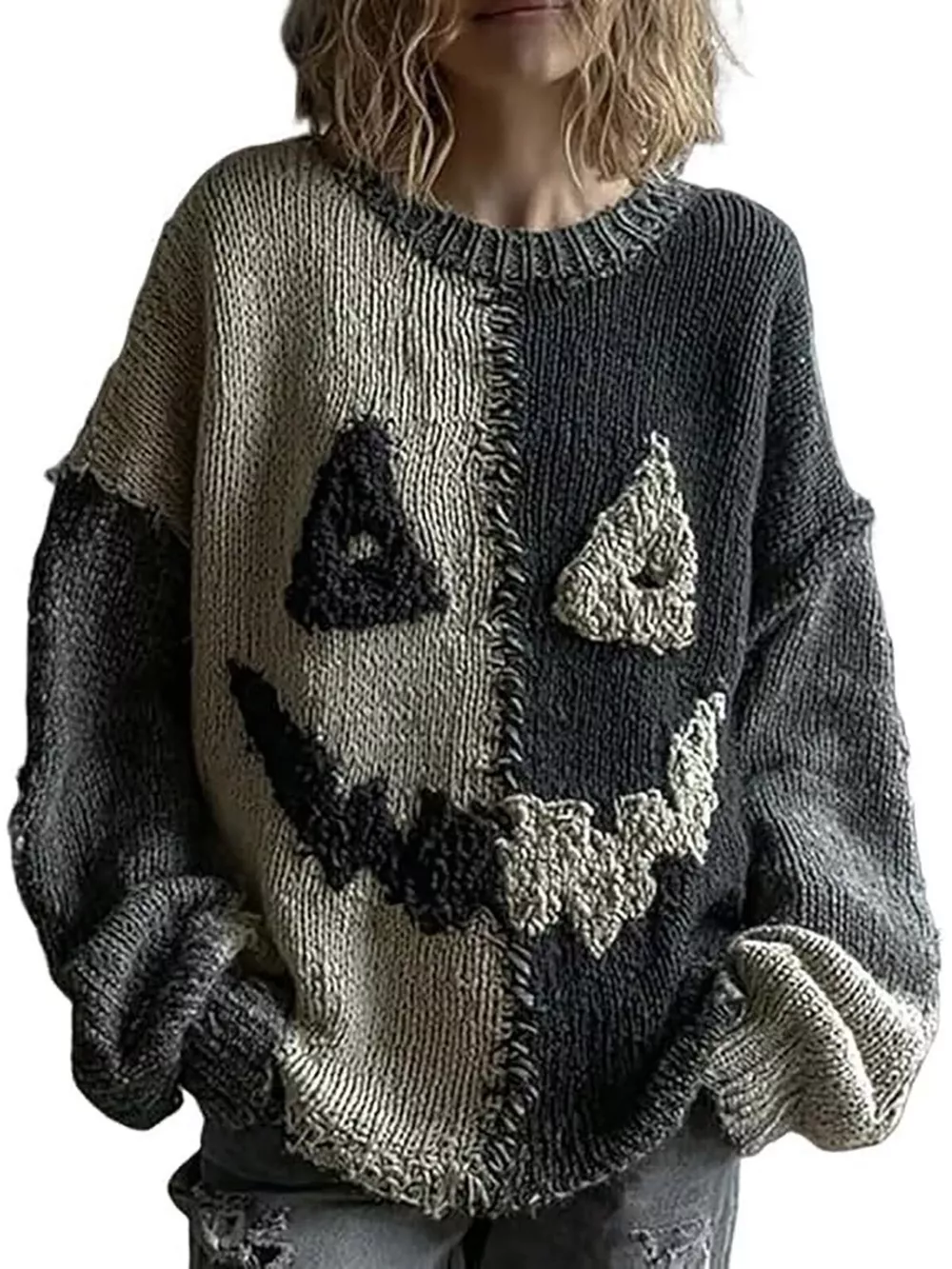 Full Size Color Block Oversized Dropped Shoulder Sweater Plus Size, image 3