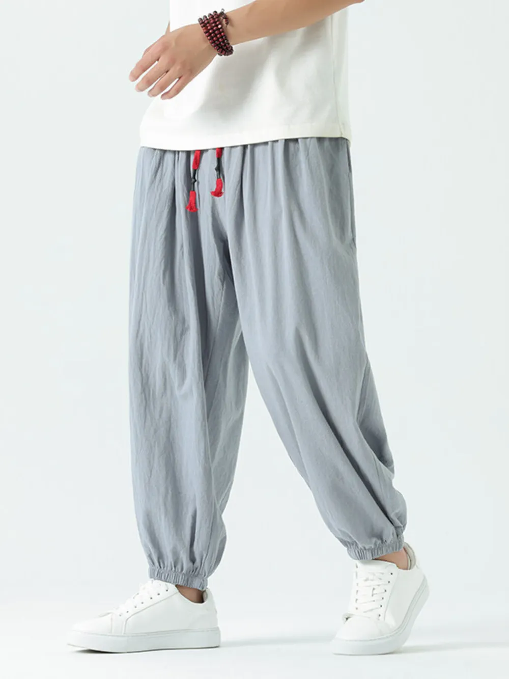 Men's Drawstring Wide Leg Relaxed Fit Pants, image 7