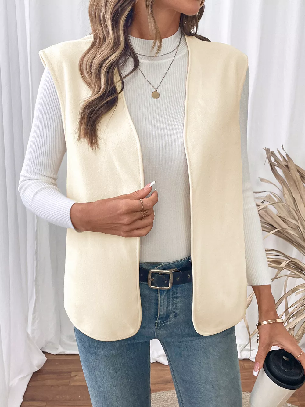 Full Size Open Front Vest Coat Plus Size, image 9
