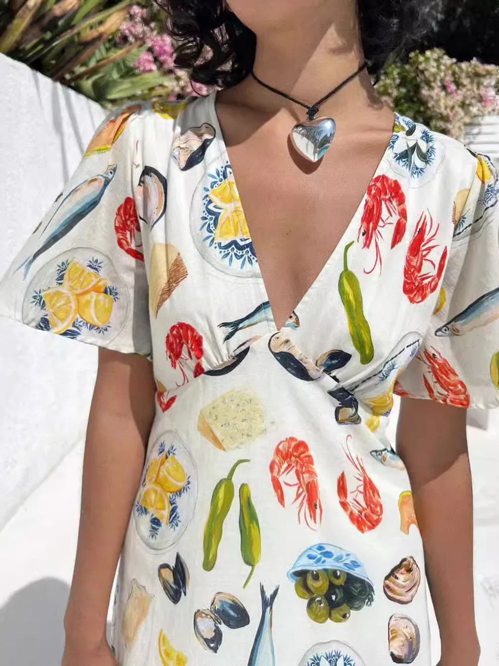 Printed V-Neck Short Sleeve Dress, image 6