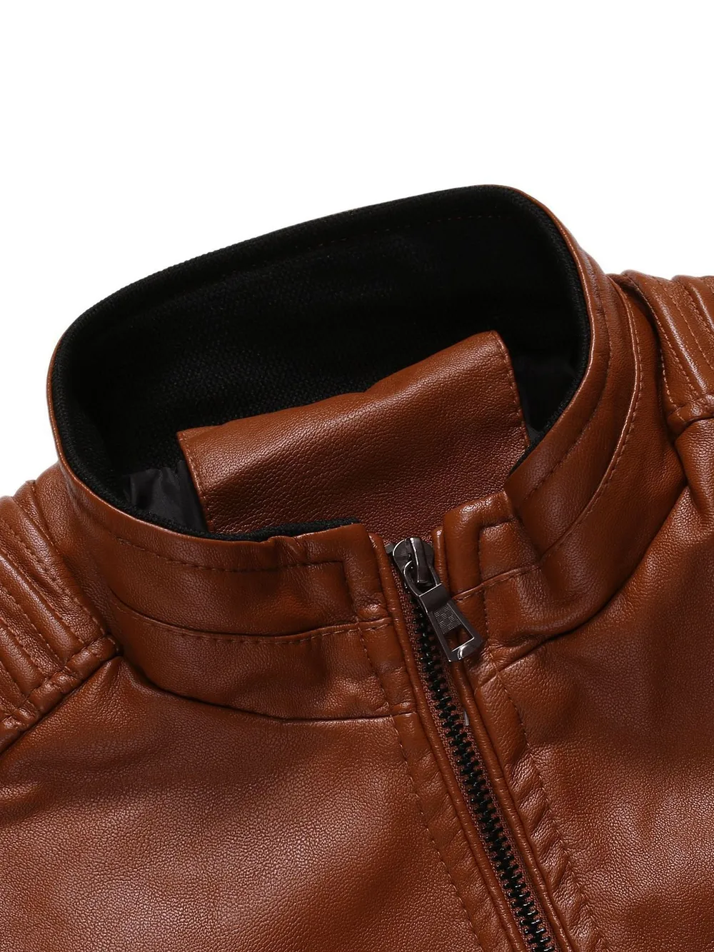 Men's Plus Size Zip Up Leather Moto Jacket, image 4