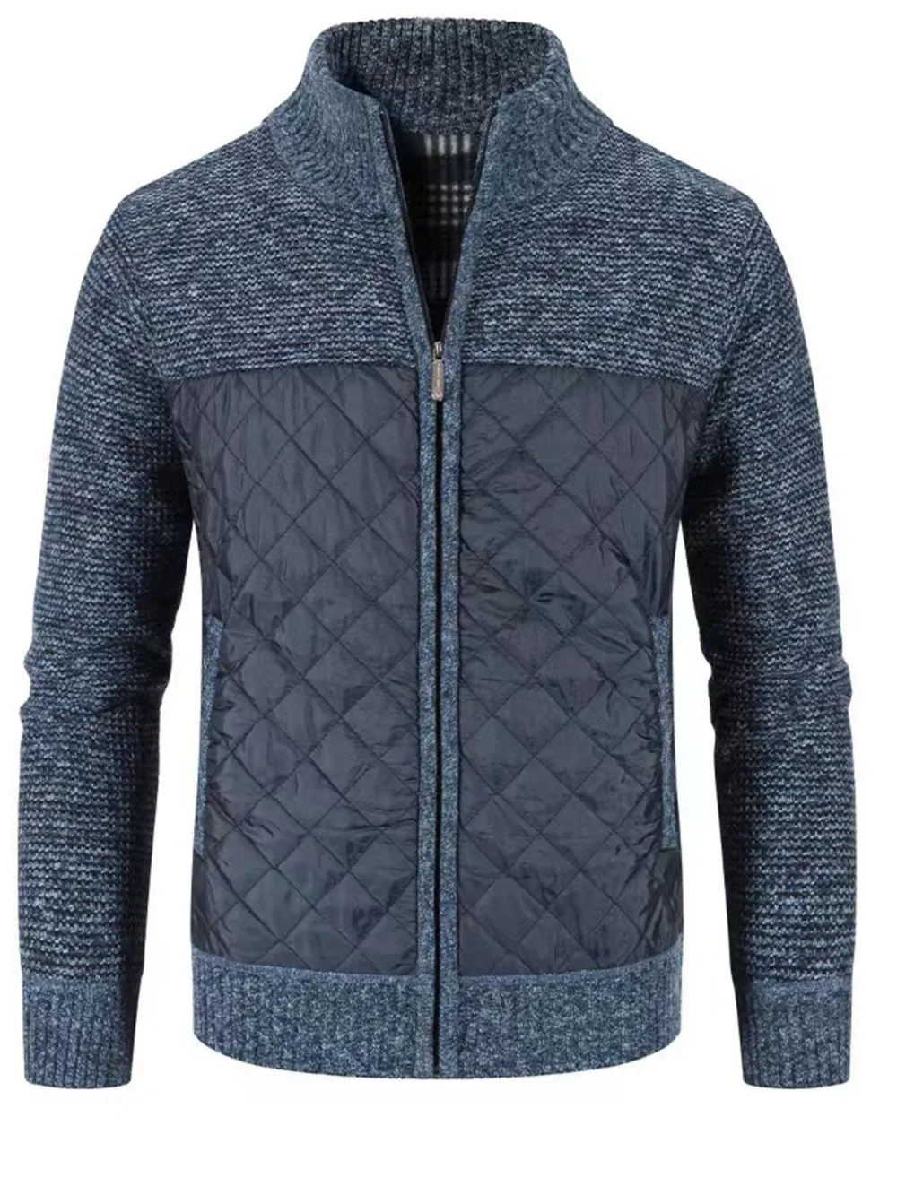 Men's Plus Size Quilted Panel Zip-Up Sweater Cardigan, image 3